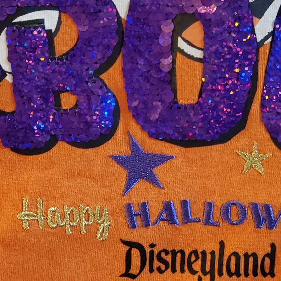 New Disney Disneyland Minnie mouse  Boo Halloween shirt flip sequins sz L 10-12 - Picture 4 of 9